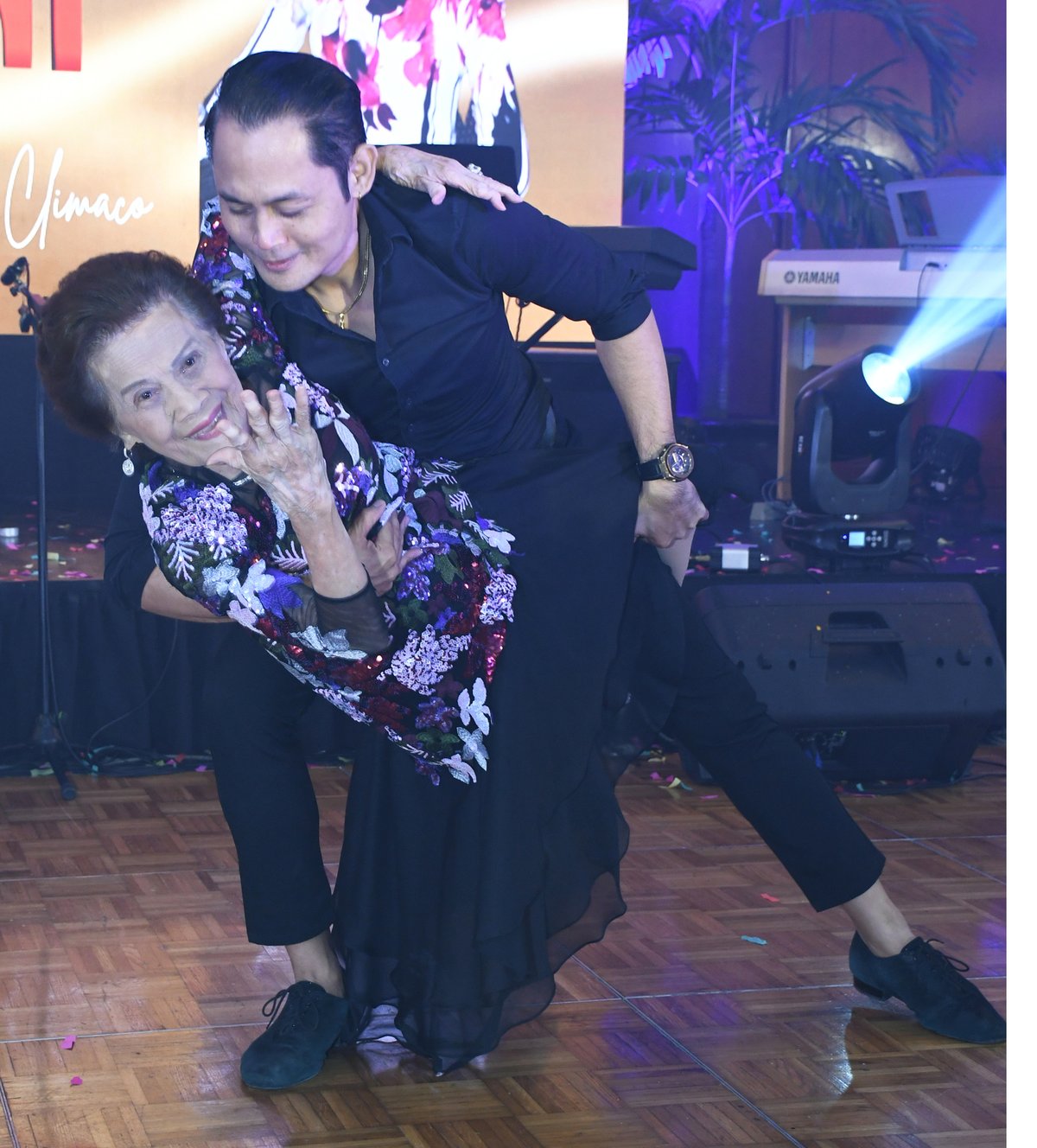 96-year-old Ellen Climaco with her dance instructor.